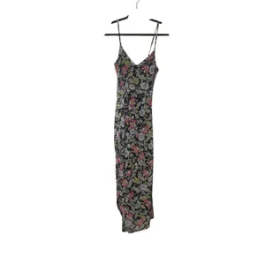 No Comment Women Maxi Dress M Black Floral Mesh Spaghetti Strap Boho Cinched Hem thumbnail 2