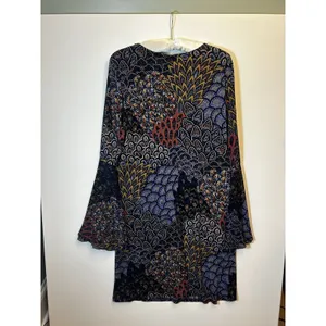 MSK Blue Paisley Flared Bell Sleeve Shift Dress Boho Floral Womens M/L READ thumbnail 10