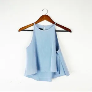 ZARA‎ BASIC Blue Striped Flowy Crop Top Halter Neck Small thumbnail 3