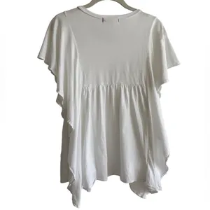 AMO White Flutter Sleeve Blouse 100% Cotton Made in USA Size XL Boho thumbnail 2