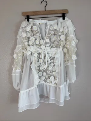 For Love & Lemons Bridal Carolina Daisy Off The Shoulder Mini Dress size Medium thumbnail 7