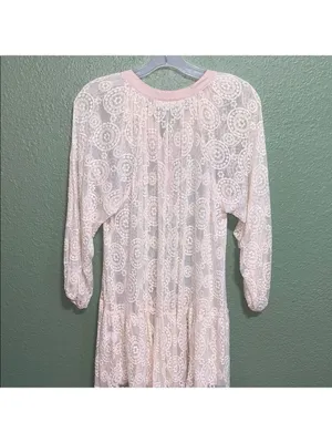 Sheer Floral Lace Dress Cottagecore Farmhouse Beach Vacation Boho Cruise thumbnail 5