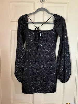 Lucy In The Sky Dress Womens Small Black Sparkle Shantelle Mini Homecoming thumbnail 7
