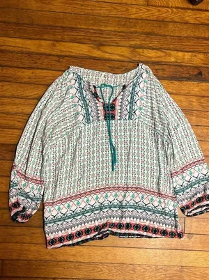 Grand & Greene Tribal Print Boho Blouse with Tassels, Large thumbnail 2
