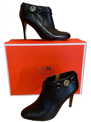 Coach "Salene Cow Safari" Black Leather Heeled Bootie W/Box (5) thumbnail 1