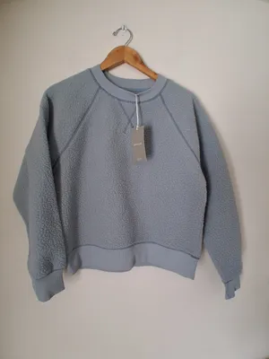 Everlane Women's Crewneck Sherpa Sweatshirt Blue Grey M thumbnail 2