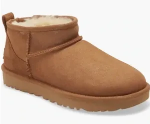 UGG Classic Ultra Mini Chestnut Suede Sheepskin Winter Ankle Boots Womens Size 9 thumbnail 1
