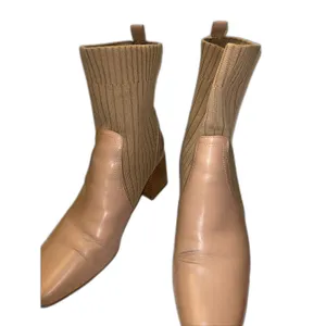 COPY - Sock/Leather Bootie in Beige Size10 Chunky Heel, Sq. Toe Women's thumbnail 2