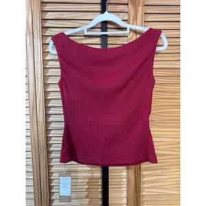 OGL Effortless Boatneck Batwing Sleeve Side Ruched Top Women's Size M Red NEW thumbnail 2