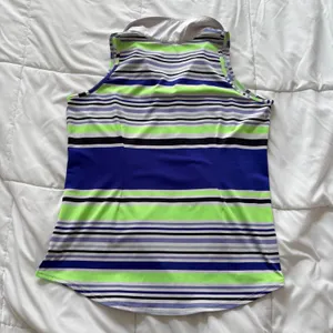 Jofit Womens Large Sleeveless Tennis Golf Polo Shirt Striped Green White Active thumbnail 8