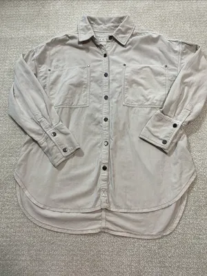 Free People Baby Corduroy Oversized Button Down Shirt Beige Small 100% Cotton thumbnail 16