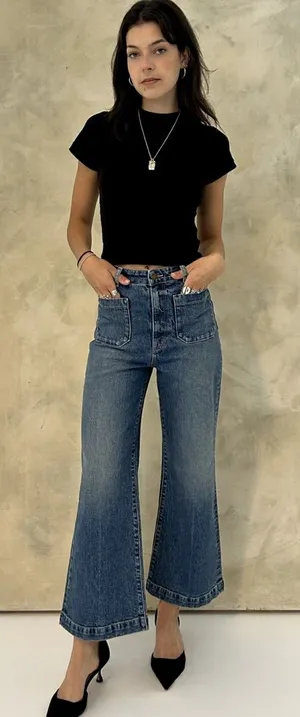 ROLLAS‎ Sailor Jean Sz 28 Pisces Blue Wide Leg High Rise thumbnail 1
