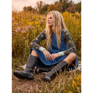 Free People XL Retro 90s Soraya Light Denim Sky Drop Waist Midi Jumper Dress thumbnail 8