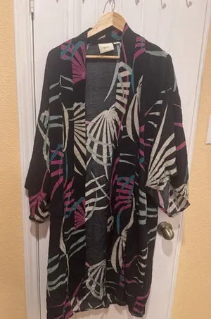Anthropologie Maeve Kira Long Kimono Jacket Medium / Large Black Printed thumbnail 1