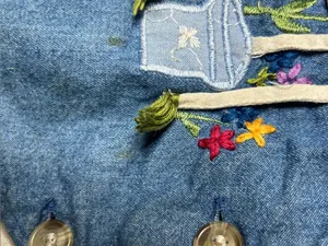 90s Vintage Garden Embroidered Denim Button Front Vest Artsy Boho Cottagecore thumbnail 6