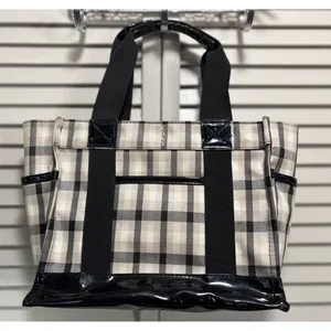 Koko Plaid Insulated Lunch Tote Bag Tan/Blk‎ Pockets Cinch Close Extension thumbnail 1