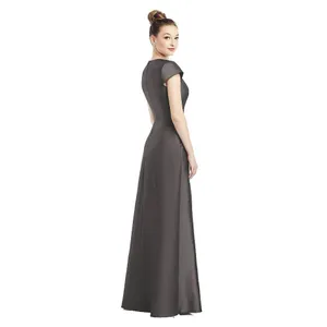 Alfred Sung D779 V-Neck Satin Cap Sleeve Pockets Cavier Gray Gown‎ Size 10 New thumbnail 4