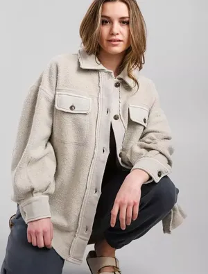 Free People Rugby Oversized Fleece Jacket – Size S thumbnail 1