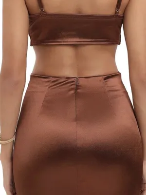 Just Quella Brown Satin Cutout Bodycon Dress thumbnail 6