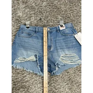 NWT BBJ Denim Shorts Womens 7/28 Glitter Distressed Ripped Cut Off High Rise thumbnail 7
