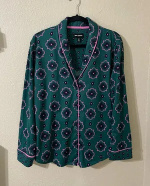 Room Service Geo Print Long Sleeve Pajama Sleep Top Size XL Green Pink Soft thumbnail 1