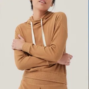 PACT Women's L Organic Cotton Pullover Lite Waffle Hoodie Knit Sweater Camel thumbnail 11