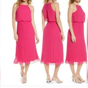 Sam Edelman‎ Pleated Skirt Fit Flare Sleeveless Midi Dress Sundress Pink Small thumbnail 15