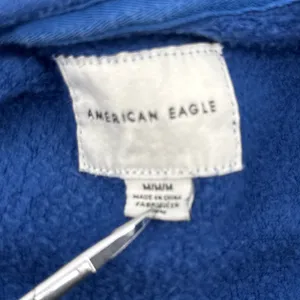 American Eagle Varsity‎ Blue Crop Hoodie Striped Sleeve Sweatshirt Medium thumbnail 6