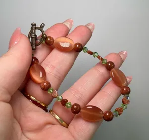 Free People Orange and Green Stone and Beaded Bracelet thumbnail 2