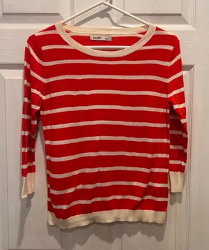 Old Navy Womens Orange Cream Striped Cotton 3/4 Sleeve Pullover Sweater Small‎ thumbnail 1