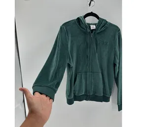Pink Victoria’s Secret Y2K green velvet full zip hoodie size M casual athleisure thumbnail 7