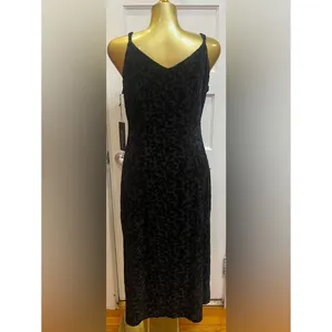 Rachel Zoe Black Velvet Burnout Devoré Midi Dress Whimsigoth 90s Style L thumbnail 3
