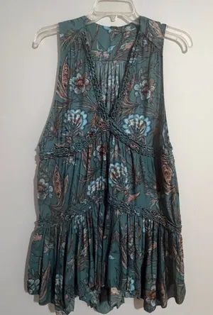 Free People Teal Floral Tiered Tunic- Small thumbnail 1
