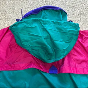 Vintage Columbia Windbreaker Jacket Green Pink Zip Up Hood Women Size XL thumbnail 11