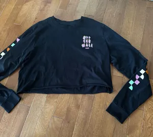Vans Black Cropped T-Shirt with Checker Logo thumbnail 1