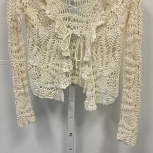 Y2K Coolwear USA Crochet Cardigan Cream Ramie Cotton Tie Front Boho Medium Boho thumbnail 4