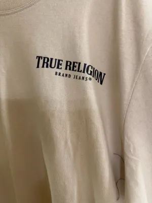 True Religion Men's Logo Tape T-Shirt in Beige thumbnail 3