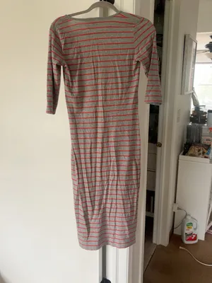French Connection Gray Coral Stripe Cotton Midi Dress Size 6 thumbnail 4