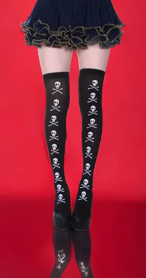 Skull Print Thigh High Socks, Cosplay‎ Over The Knee Socks, Women One Size thumbnail 1