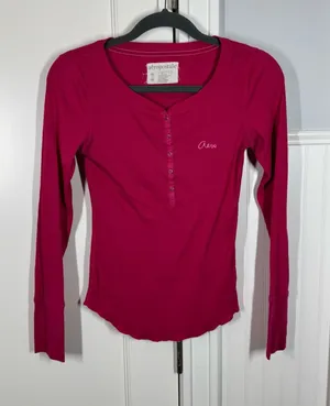 Y2K Preppy Aeropostale Long Sleeve Henley‎ Shirt Pink Slub Knit Size Medium thumbnail 1