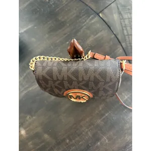Michael Kors Brown Signature Logo Crossbody Bag Gold MK Medallion Mini Purse EUC thumbnail 2