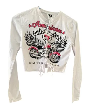 JNK American Speedway Motorcycle Lace Up Crop Top White Long Sleeve S Biker‎ thumbnail 1