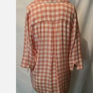 Soft Surroundings Orange White‎ Gingham Tunic Top V-Neck 3/4 Sleeve Rayon 3BA17 thumbnail 2
