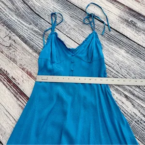 Zara Satin Tie Strap Mini Dress Blue Sleeveless Size Small thumbnail 9