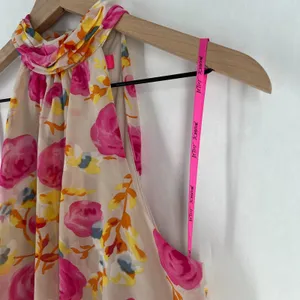 Betsey Johnson Dress Womens 4 Multicolor Floral Halter Neck Back Zip Peplum‎ Hem thumbnail 3