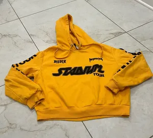 Justin Bieber Yellow Purpose Stadium Tour Cropped Hoodie Size Medium thumbnail 1