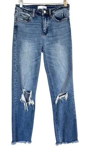 Vervet High Rise Straight Jeans Distressed Knee Raw Hem Women’s Size 26 thumbnail 1