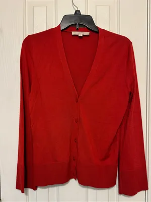 LOFT Red V-Neck Button Front Cardigan thumbnail 1
