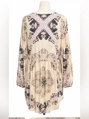 Free People Cream Paisley Boho Tunic Dress/Long Top Size Medium thumbnail 2