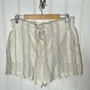 Madewell Linen Blend Striped Paperbag Waist Shorts White Beige Size L 696 thumbnail 3